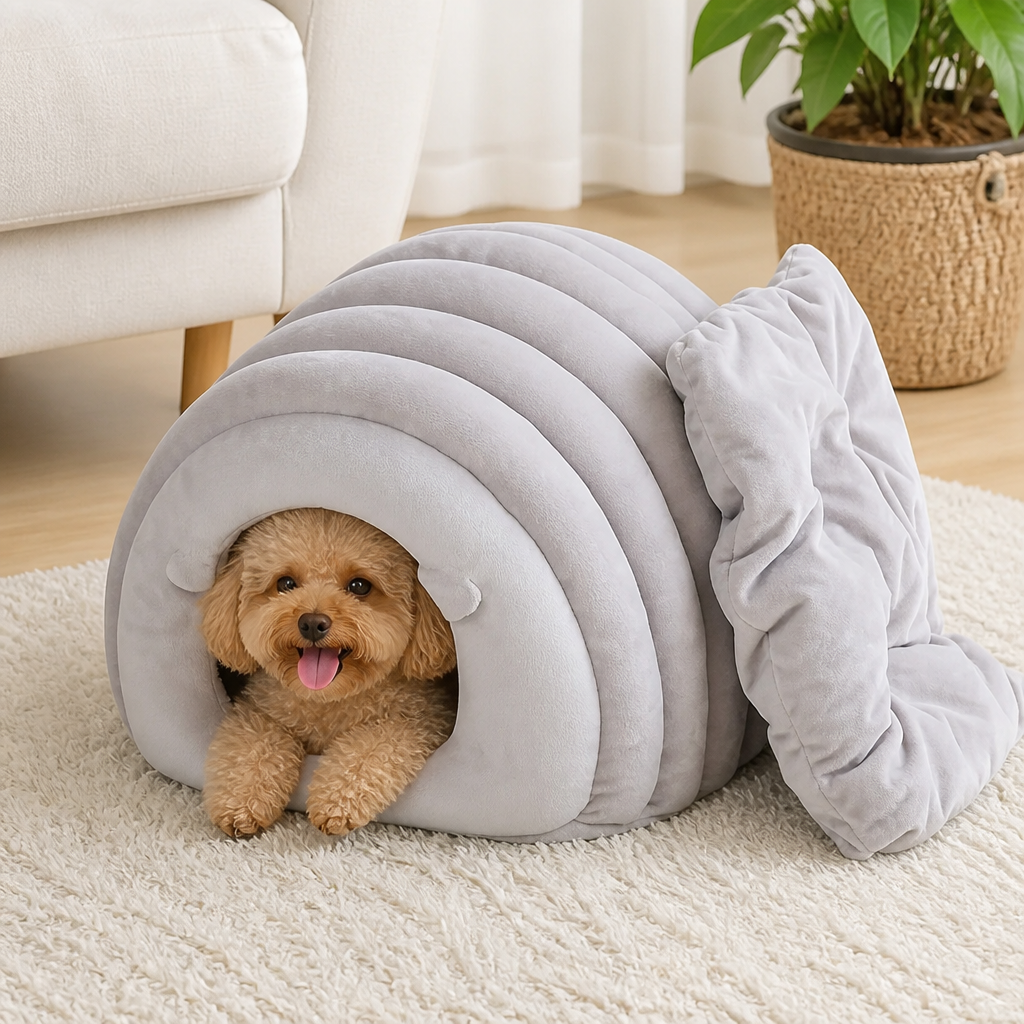 Cama nido semiabierta de felpa sherpa para mascotas
