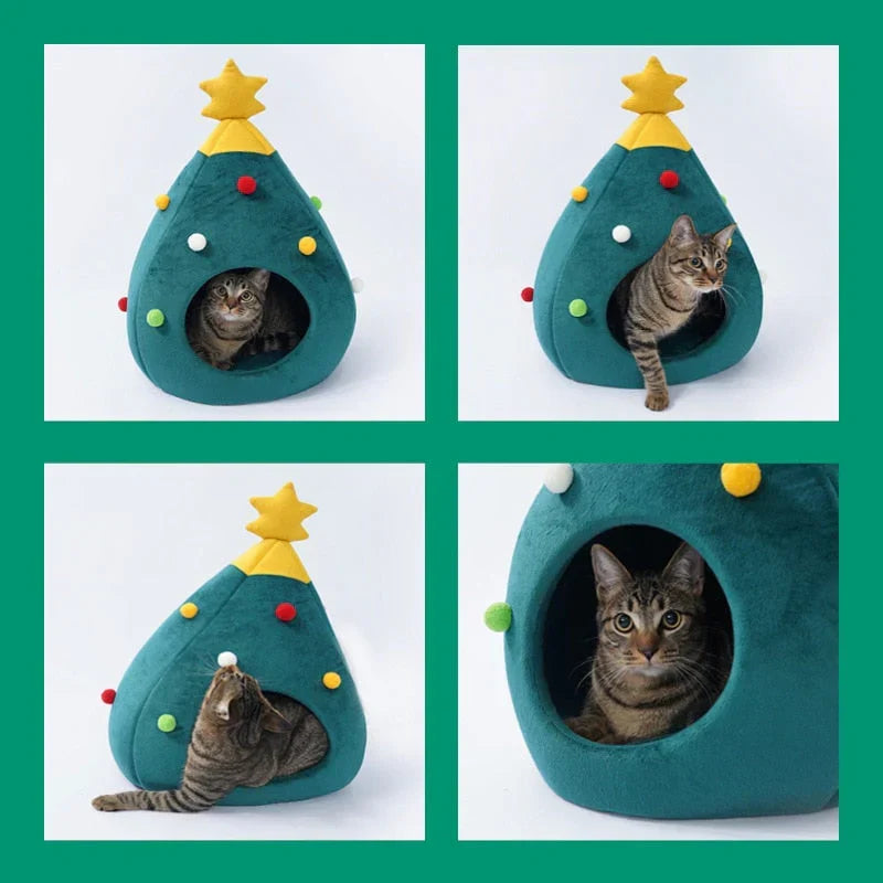 Cama para gatos con forma de árbol de Navidad CozyTree Haven