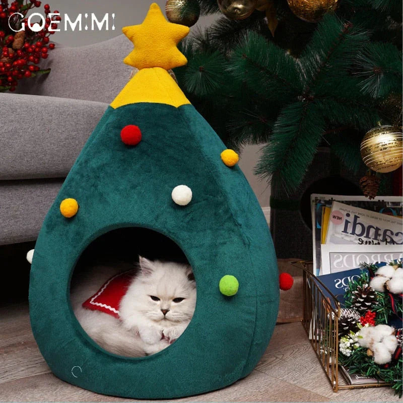 Cama para gatos con forma de árbol de Navidad CozyTree Haven