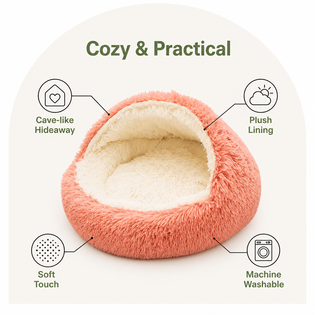 Cama semiabierta de felpa para mascotas (cojín extraíble lavable)