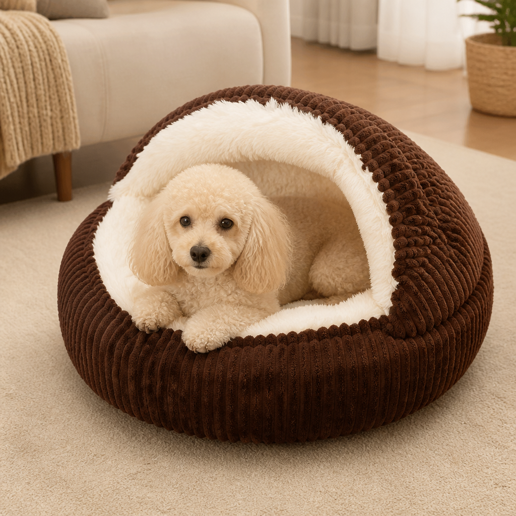 Cama semiabierta de felpa para mascotas (cojín extraíble lavable)