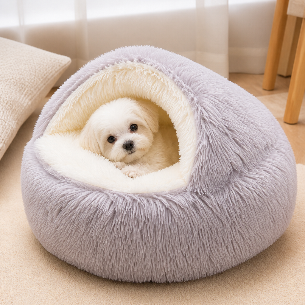 Cama semiabierta de felpa para mascotas (cojín extraíble lavable)