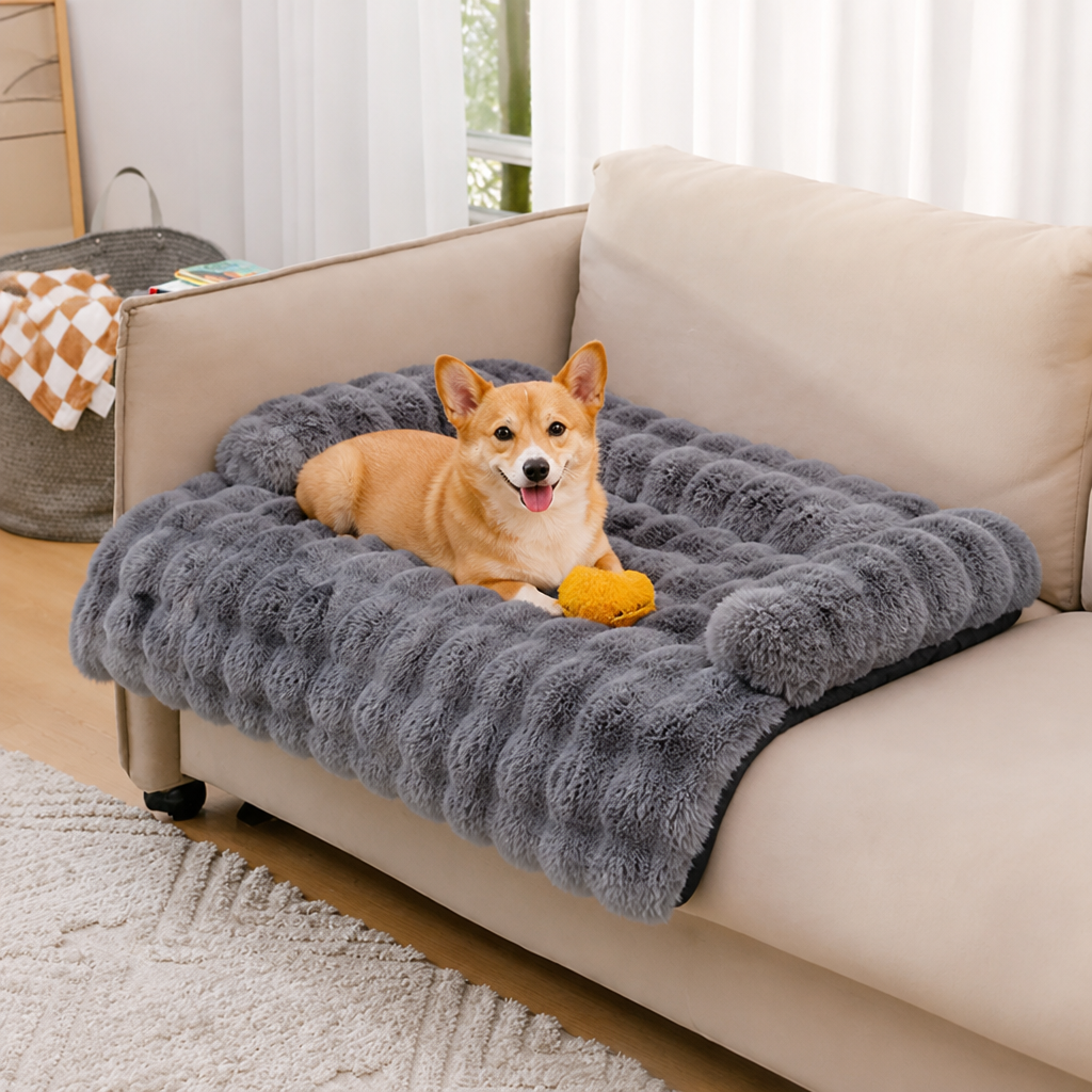 Cama tipo sofá de felpa suave lavable para mascotas