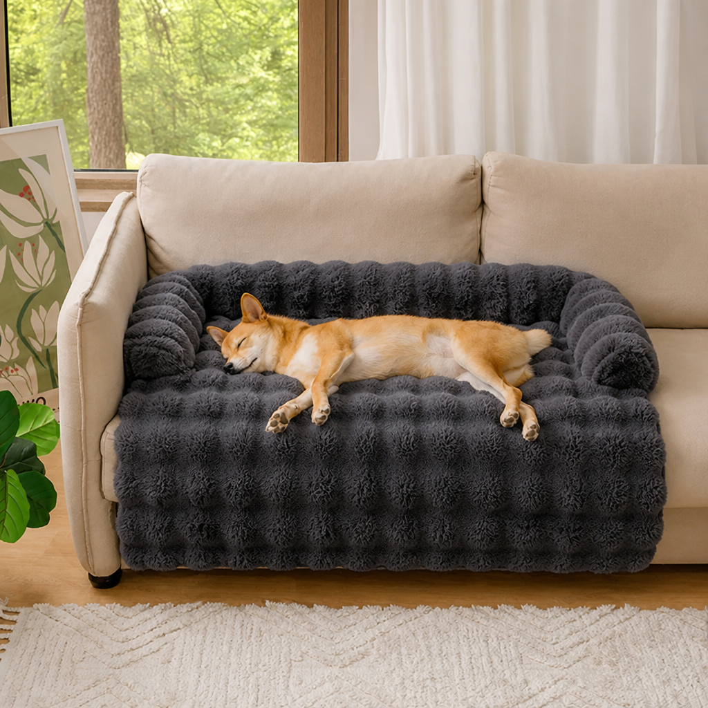 Cama tipo sofá de felpa suave lavable para mascotas