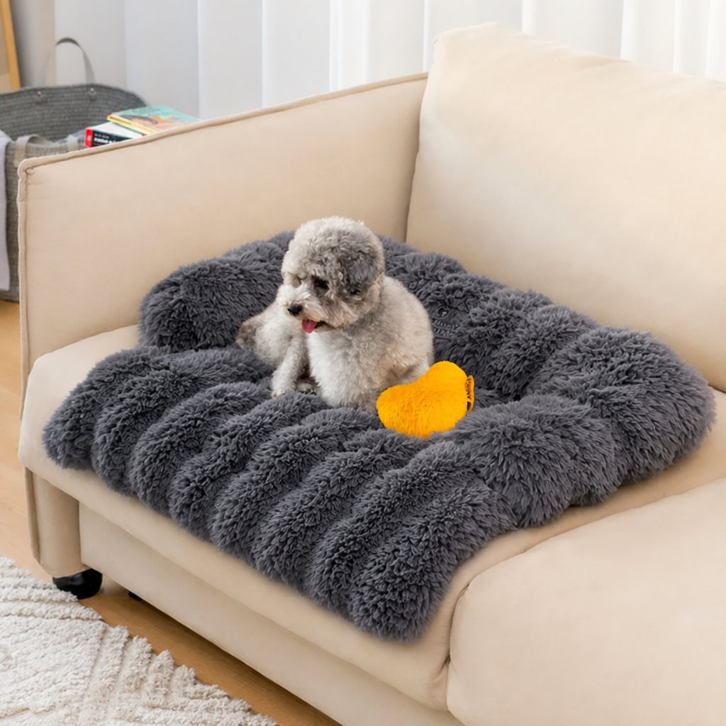 Cama tipo sofá de felpa suave lavable para mascotas