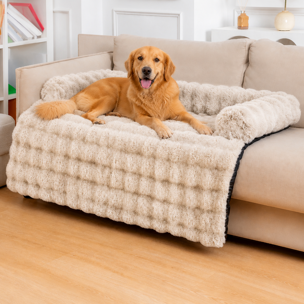 Cama tipo sofá de felpa suave lavable para mascotas