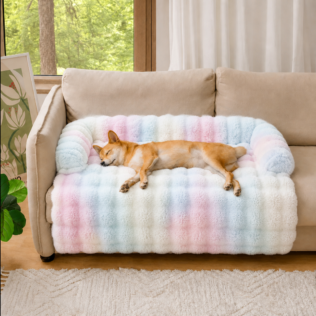 Cama tipo sofá de felpa suave lavable para mascotas