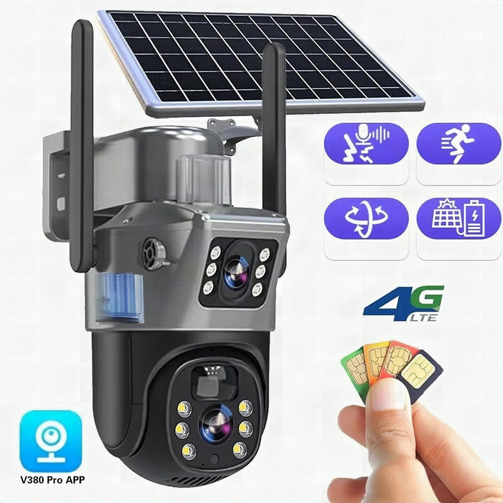 Cámara de vigilancia solar 4K con panel solar y control 360° desde app
