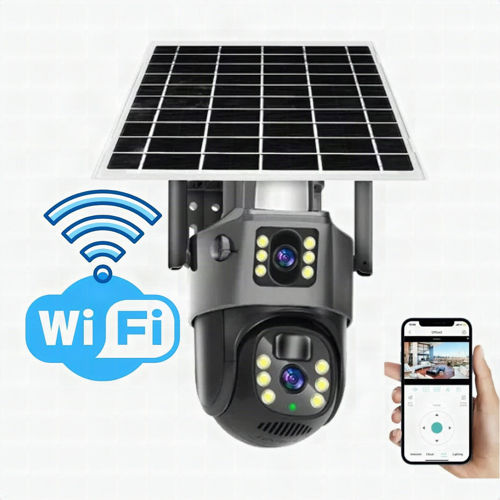 Cámara de vigilancia solar 4K con panel solar y control 360° desde app