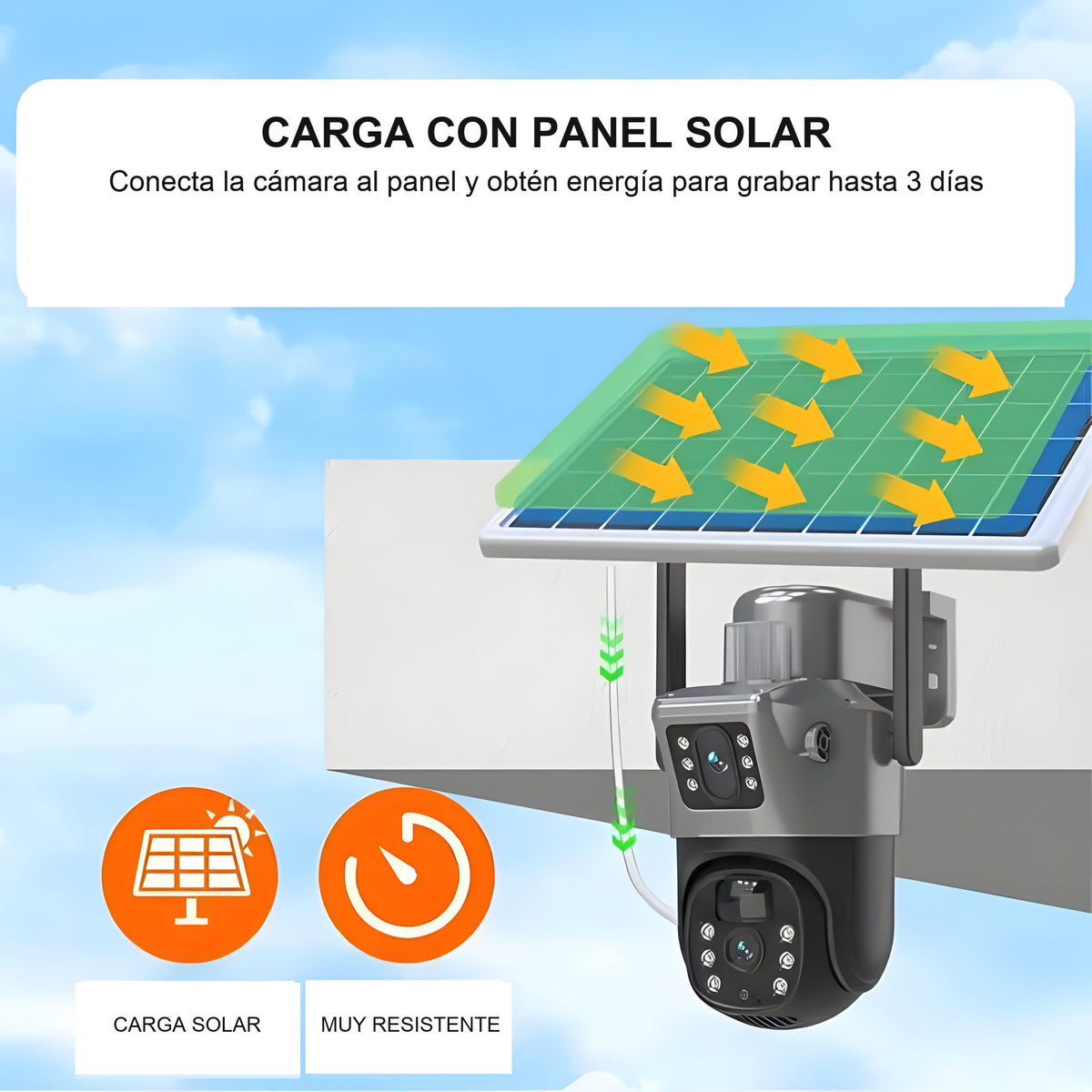 Cámara de vigilancia solar 4K con panel solar y control 360° desde app
