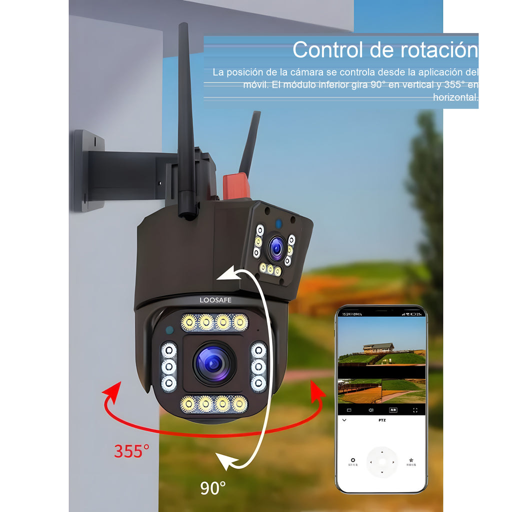 Cámara de vigilancia solar 4K con panel solar y control 360° desde app