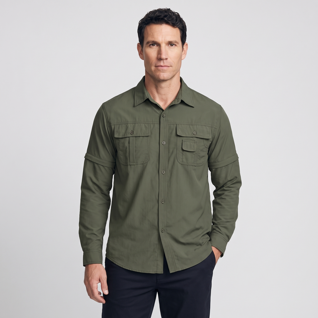 Camisa de senderismo para hombre con mangas desmontables