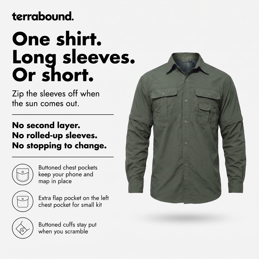 Camisa de senderismo para hombre con mangas desmontables