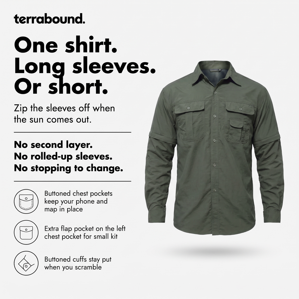 Camisa de senderismo para hombre con mangas desmontables