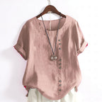 Camiseta de mujer casual de manga corta con botones delanteros y cuello redondo