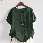 Camiseta de mujer casual de manga corta con botones delanteros y cuello redondo