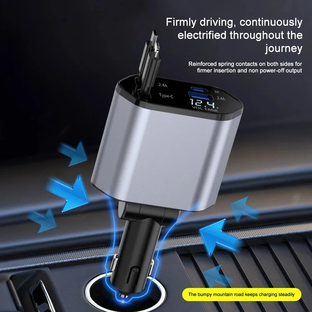 Cargador de coche plegable con USB-C y USB-A – Carga rápida de 120 W