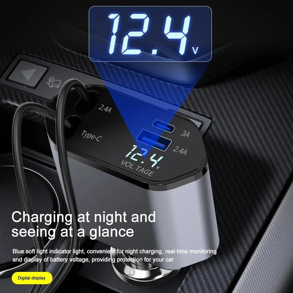 Cargador de coche plegable con USB-C y USB-A – Carga rápida de 120 W
