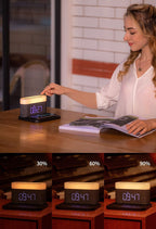 Cargador inalámbrico 3 en 1 con lámpara LED y despertador digital