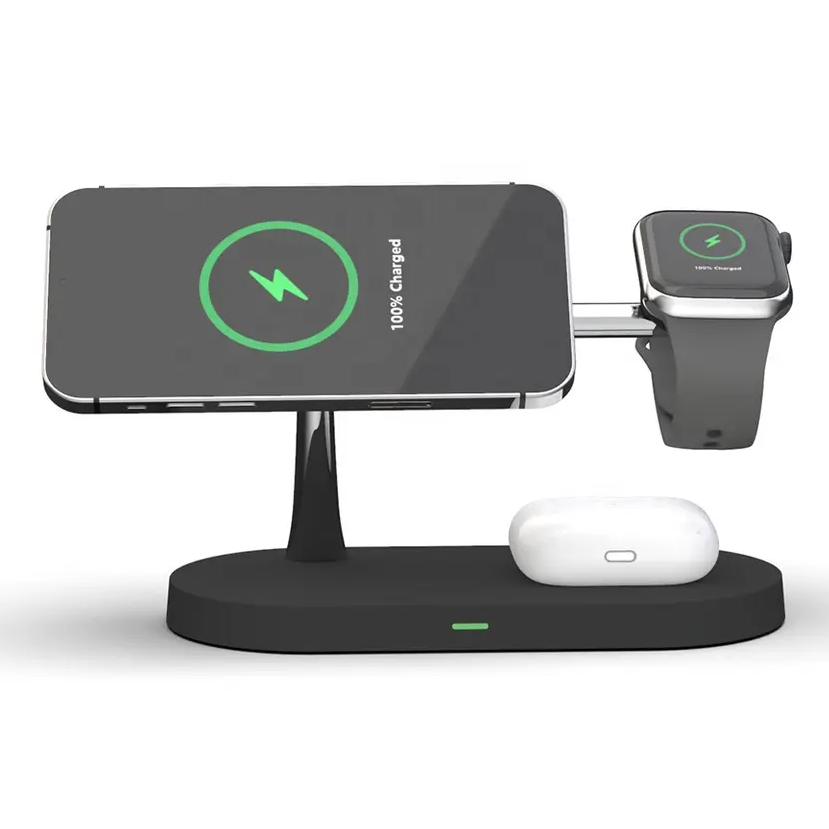 Cargador inalámbrico 3 en 1 para móvil, smartwatch y auriculares