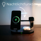 Cargador inalámbrico 3 en 1 para móvil, smartwatch y auriculares – Estación de carga rápida con diseño moderno