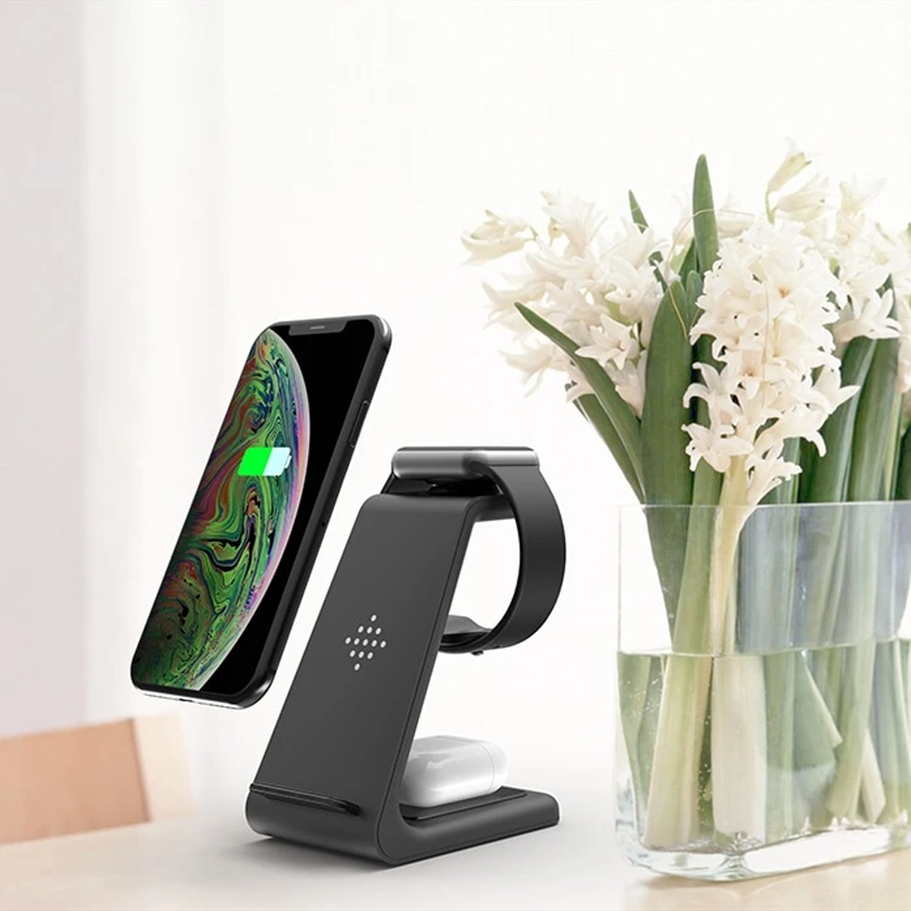 Cargador inalámbrico 3 en 1 para móvil, smartwatch y auriculares