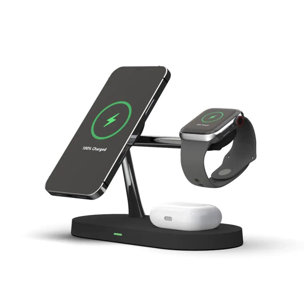 Cargador inalámbrico 3 en 1 para móvil, smartwatch y auriculares – Estación de carga rápida con diseño moderno