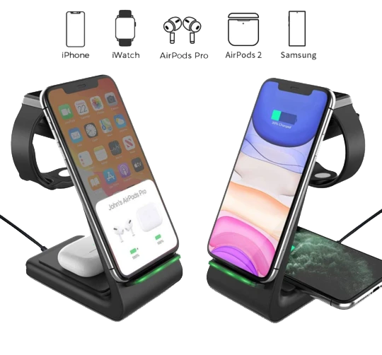 Cargador inalámbrico 3 en 1 para móvil, smartwatch y auriculares