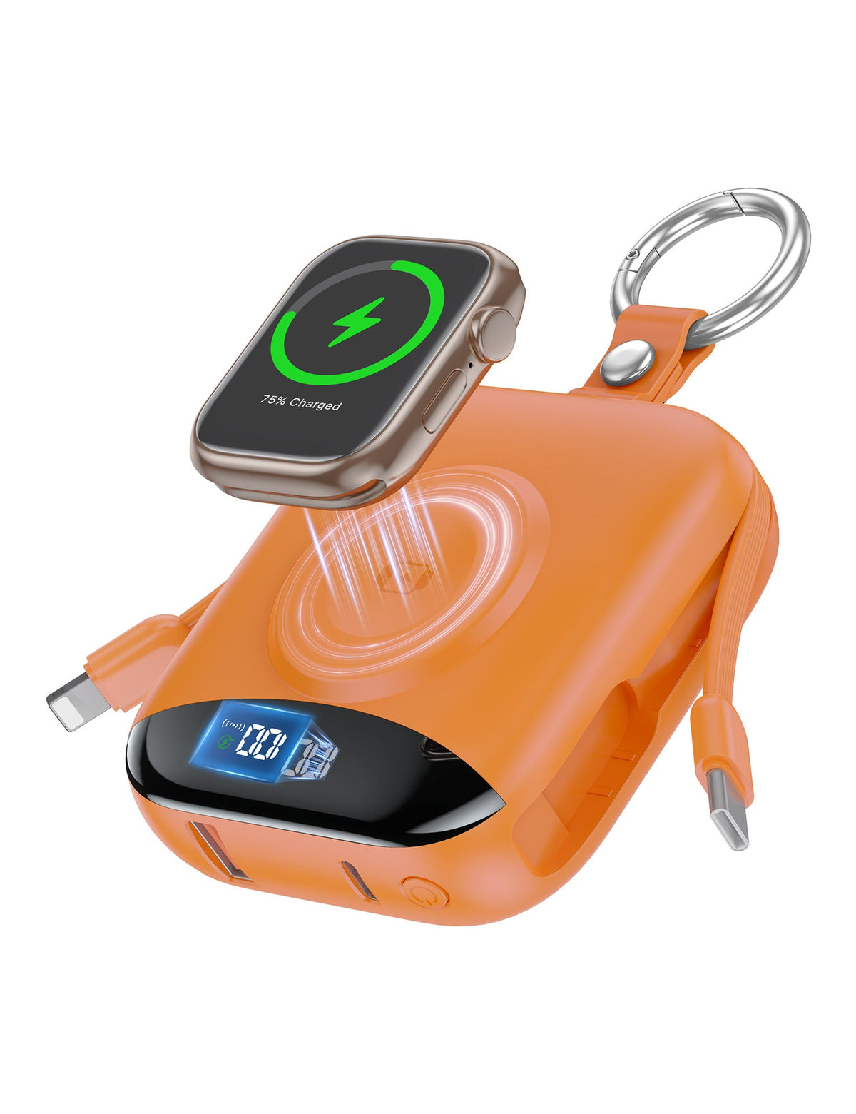 Cargador inalámbrico portátil con batería integrada y pantalla LCD