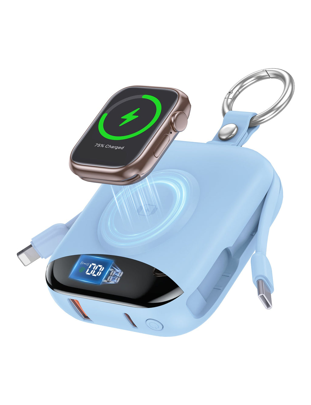 Cargador inalámbrico portátil con batería integrada y pantalla LCD