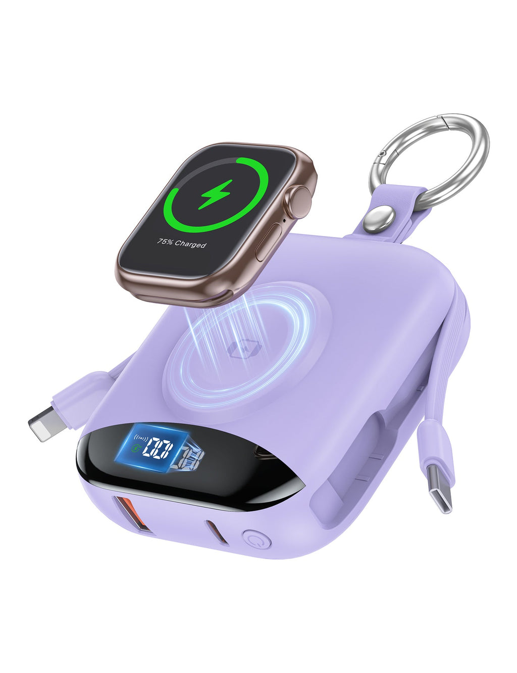 Cargador inalámbrico portátil con batería integrada y pantalla LCD