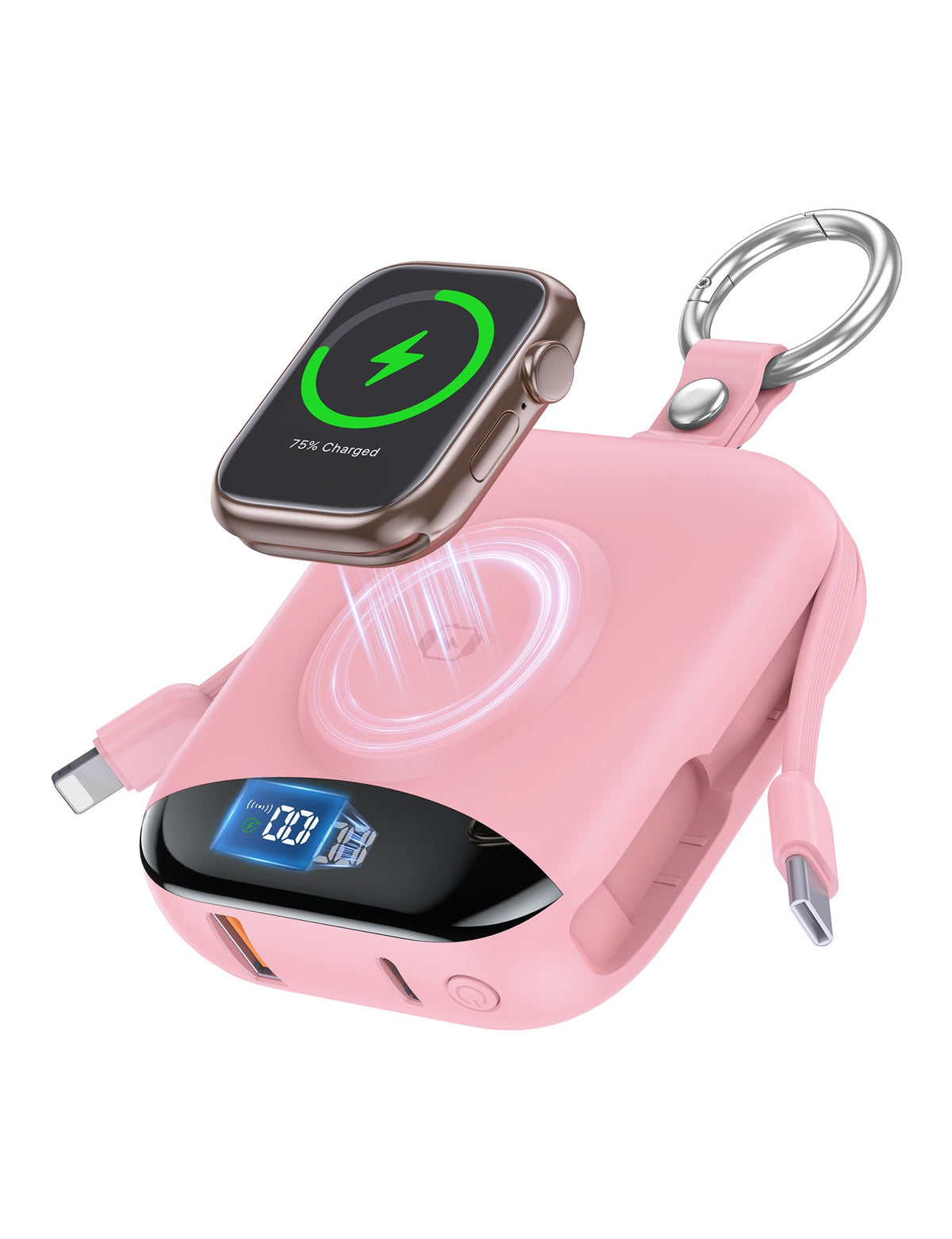 Cargador inalámbrico portátil con batería integrada y pantalla LCD