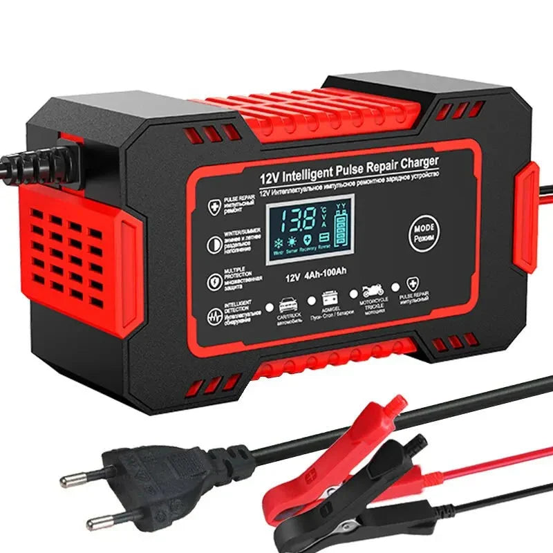 Cargador inteligente de batería de coche 12V 6A con reparación por pulsos y pantalla LCD