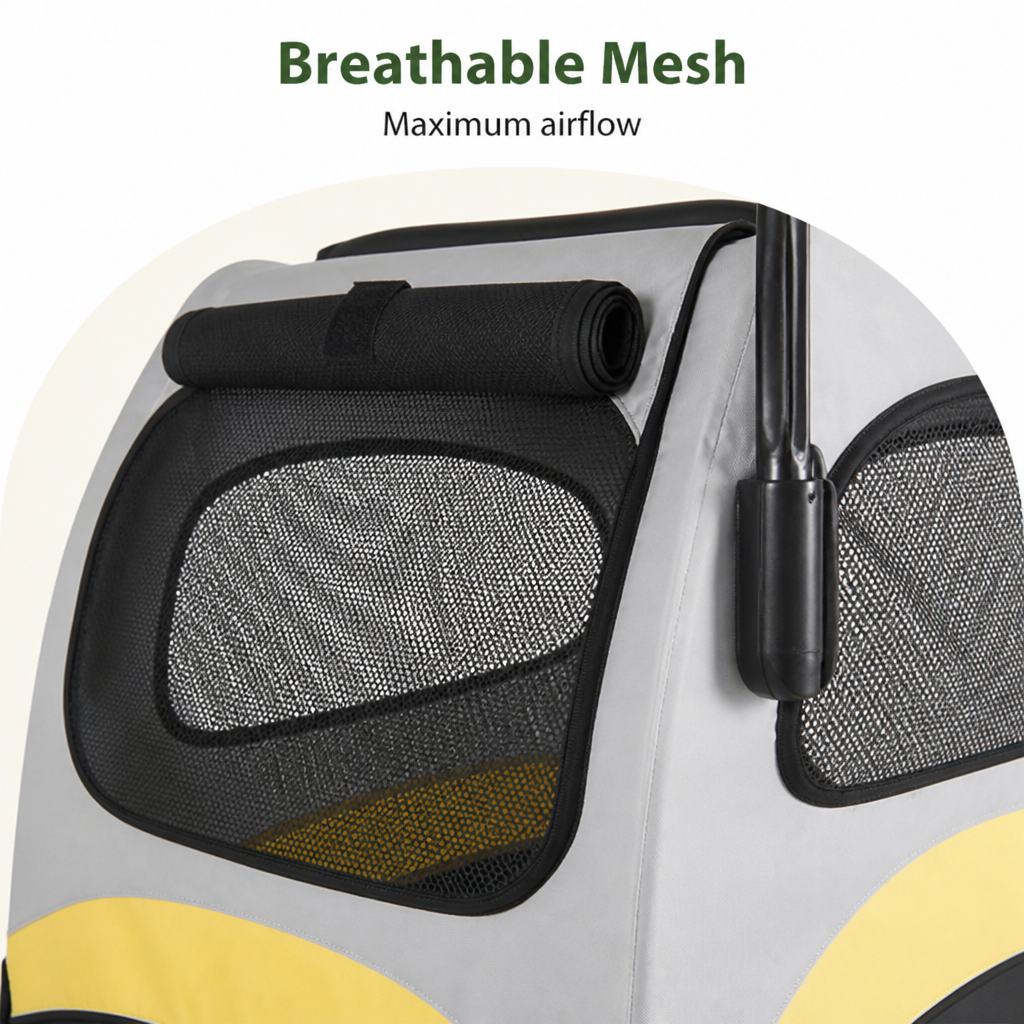 Carrito plegable de 4 ruedas con malla transpirable para mascotas
