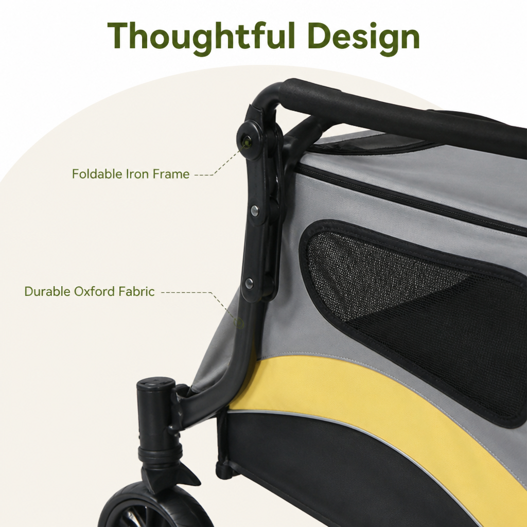 Carrito plegable de 4 ruedas con malla transpirable para mascotas