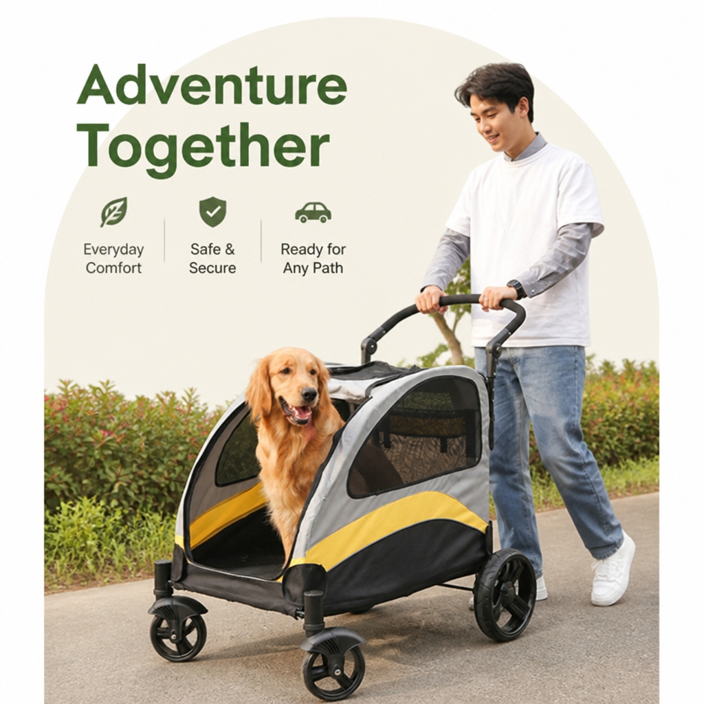 Carrito plegable de 4 ruedas con malla transpirable para mascotas