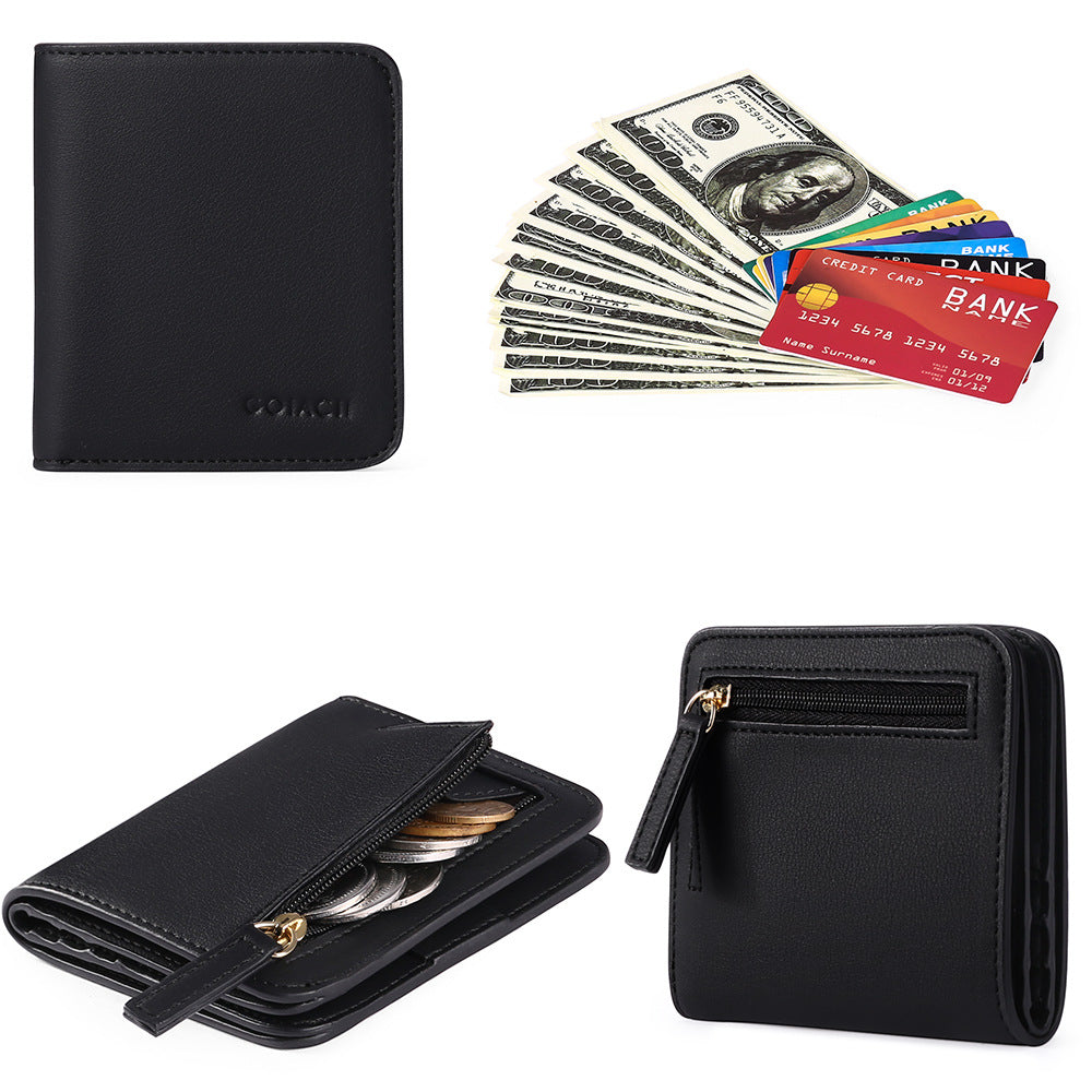 Cartera compacta con cremallera para tarjetas y monedas acabado saffiano