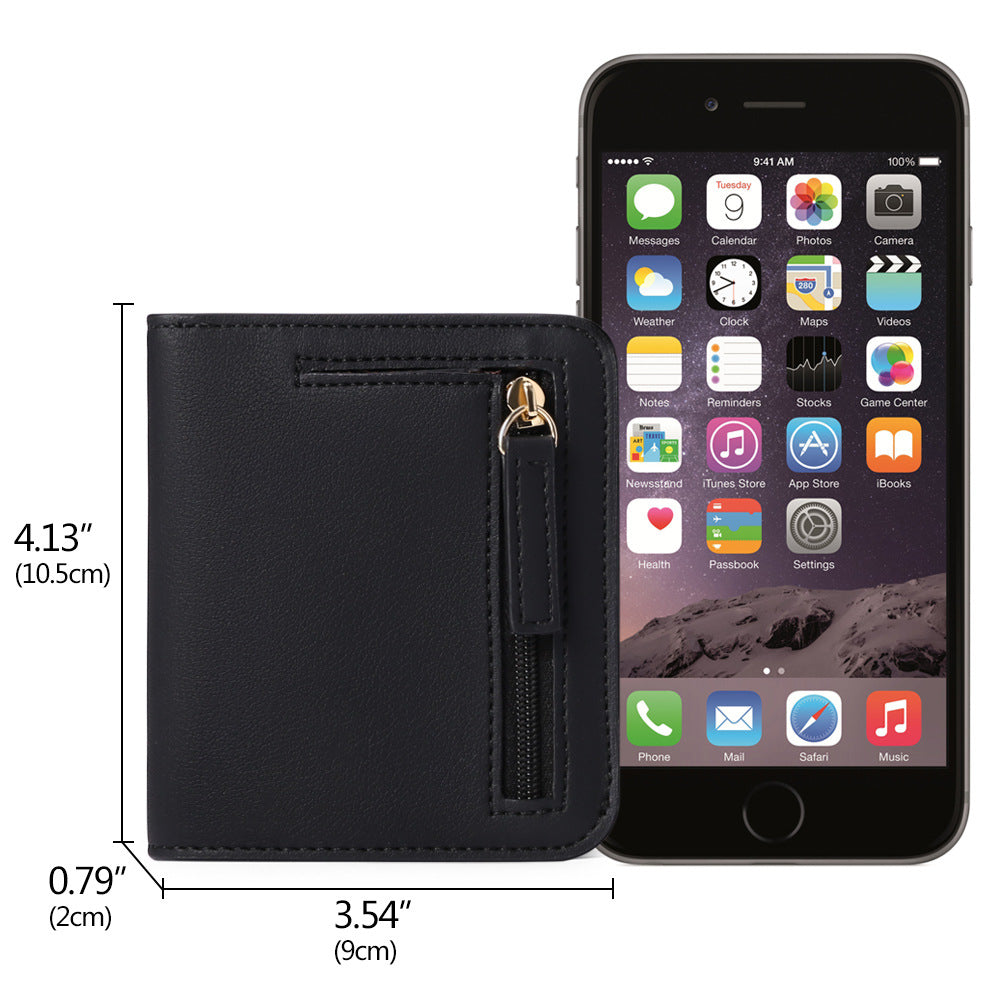 Cartera compacta con cremallera para tarjetas y monedas acabado saffiano