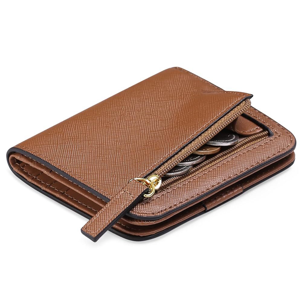 Cartera compacta con cremallera para tarjetas y monedas acabado saffiano