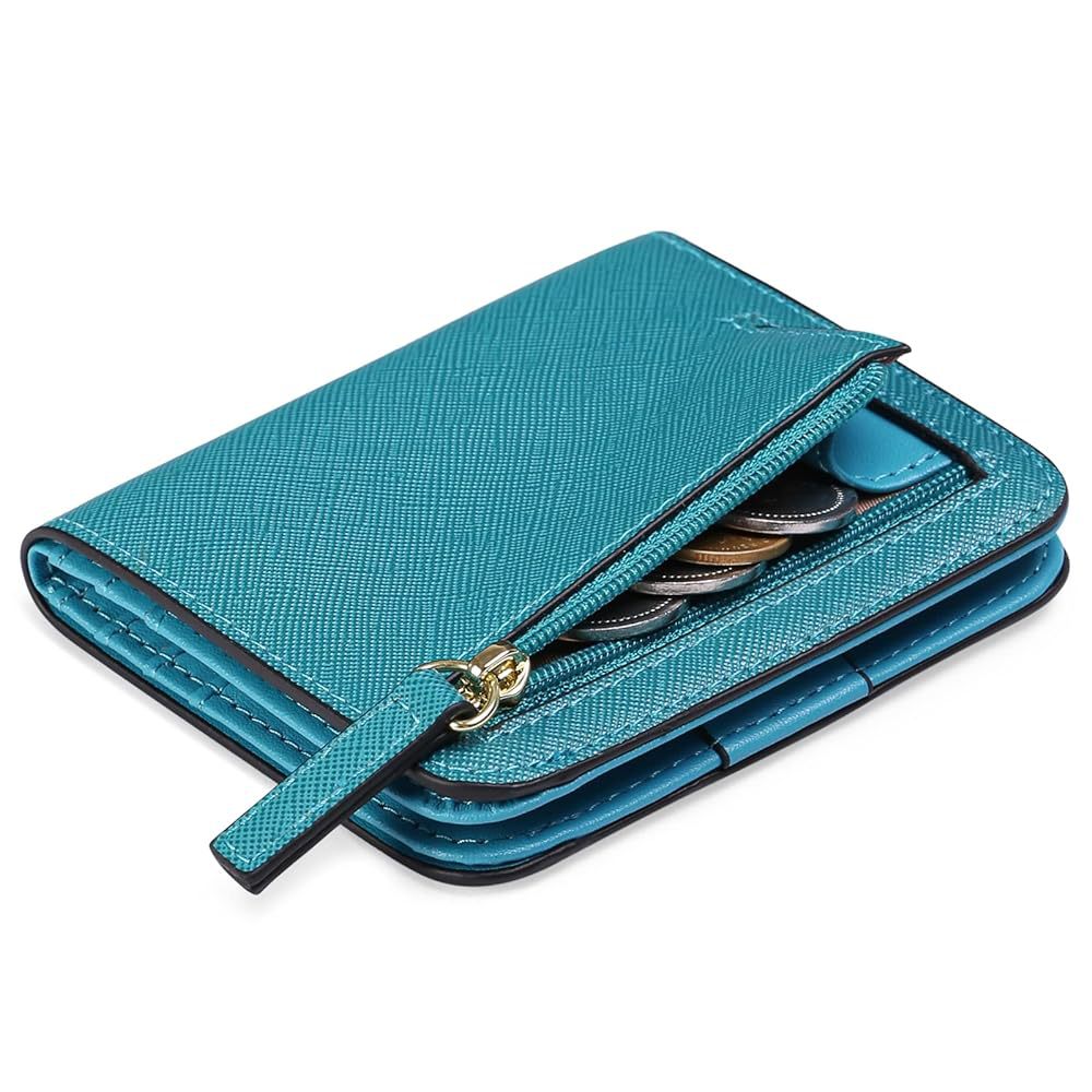 Cartera compacta con cremallera para tarjetas y monedas acabado saffiano