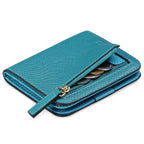 Cartera compacta con cremallera para tarjetas y monedas acabado saffiano