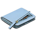 Cartera compacta con cremallera para tarjetas y monedas acabado saffiano