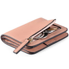 Cartera compacta con cremallera para tarjetas y monedas acabado saffiano