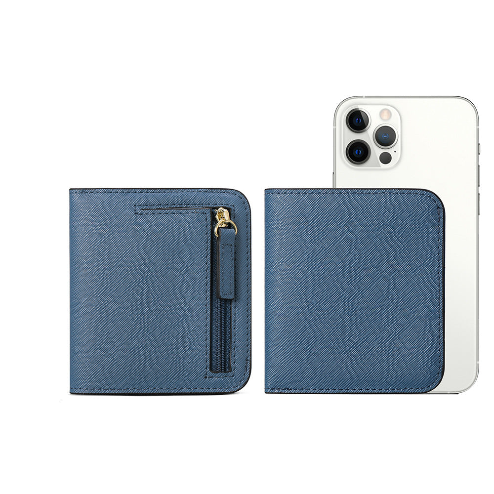 Cartera compacta con cremallera para tarjetas y monedas acabado saffiano