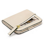 Cartera compacta con cremallera para tarjetas y monedas acabado saffiano