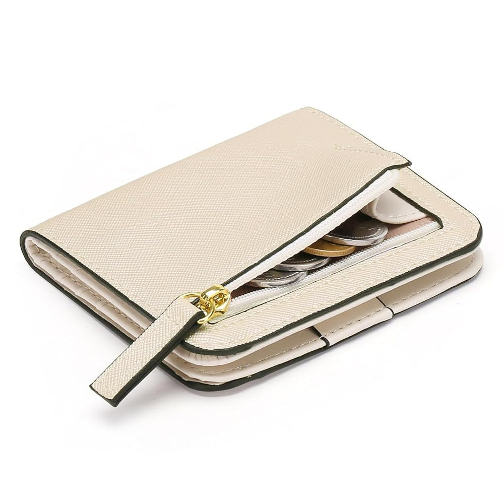 Cartera compacta con cremallera para tarjetas y monedas acabado saffiano