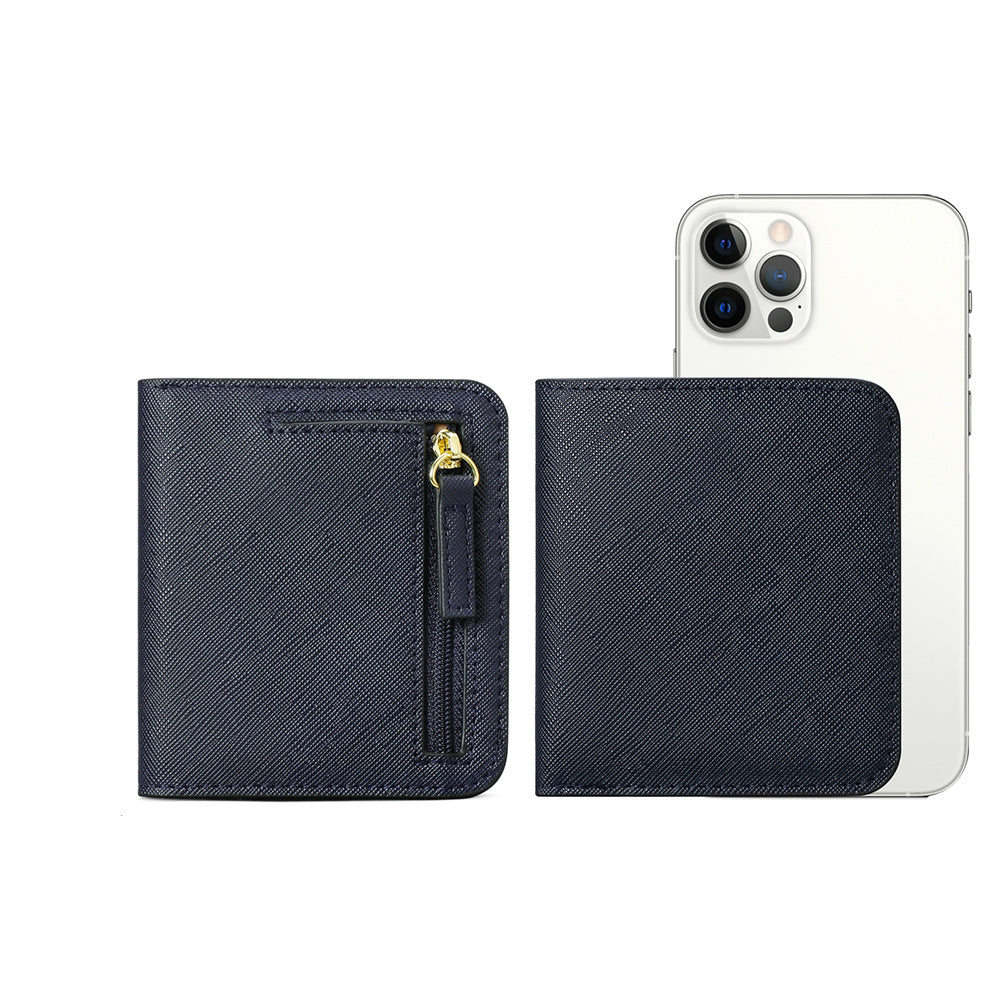 Cartera compacta con cremallera para tarjetas y monedas acabado saffiano