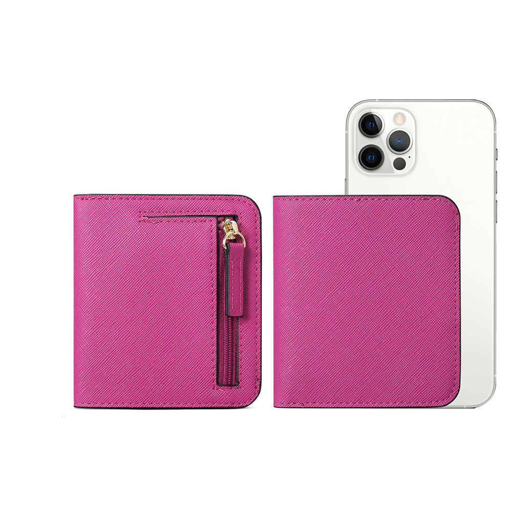 Cartera compacta con cremallera para tarjetas y monedas acabado saffiano