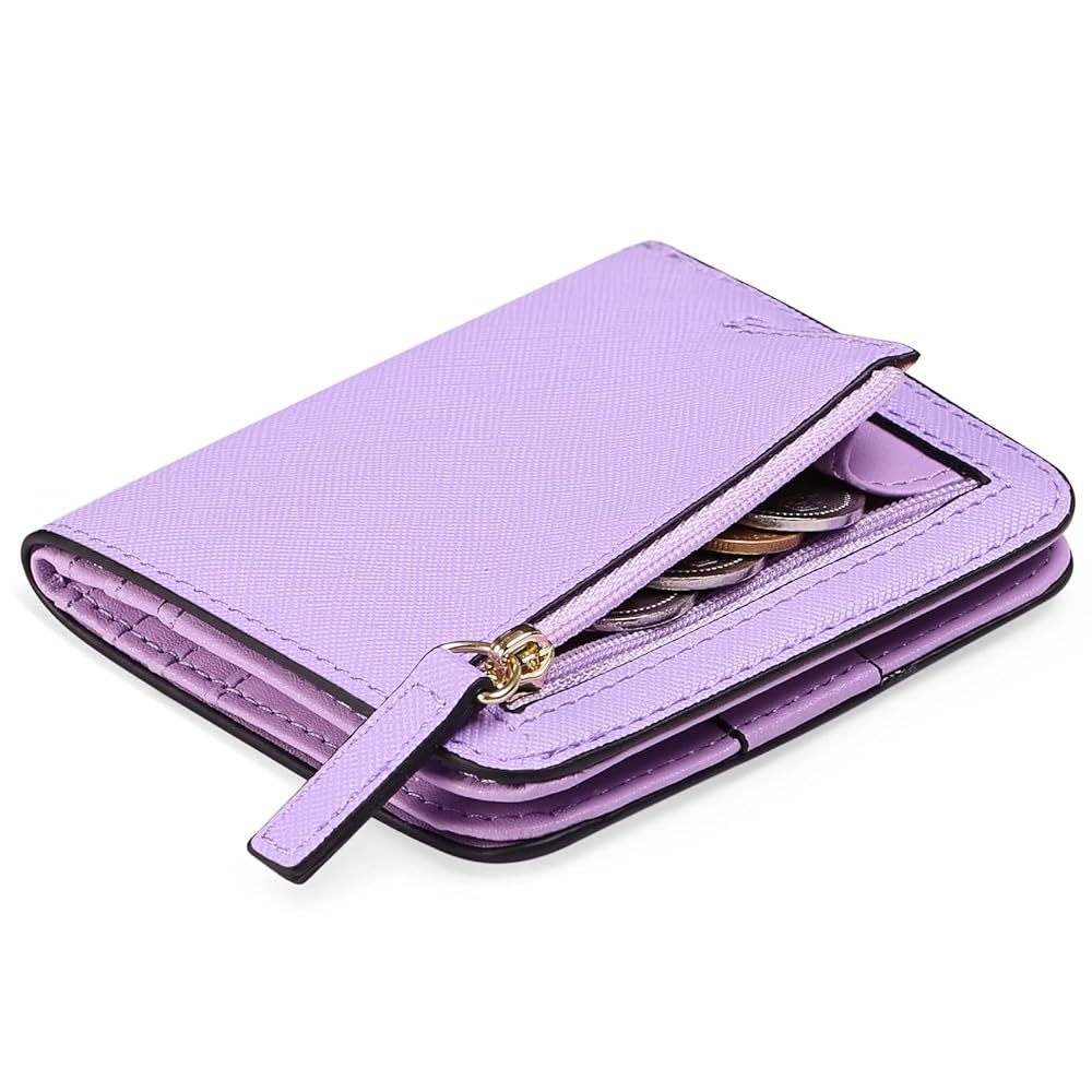 Cartera compacta con cremallera para tarjetas y monedas acabado saffiano