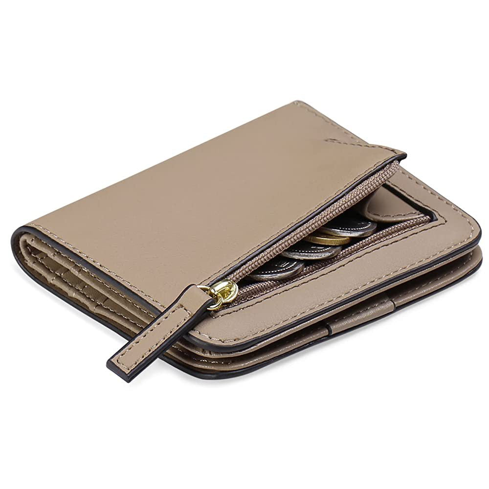 Cartera compacta con cremallera para tarjetas y monedas acabado saffiano